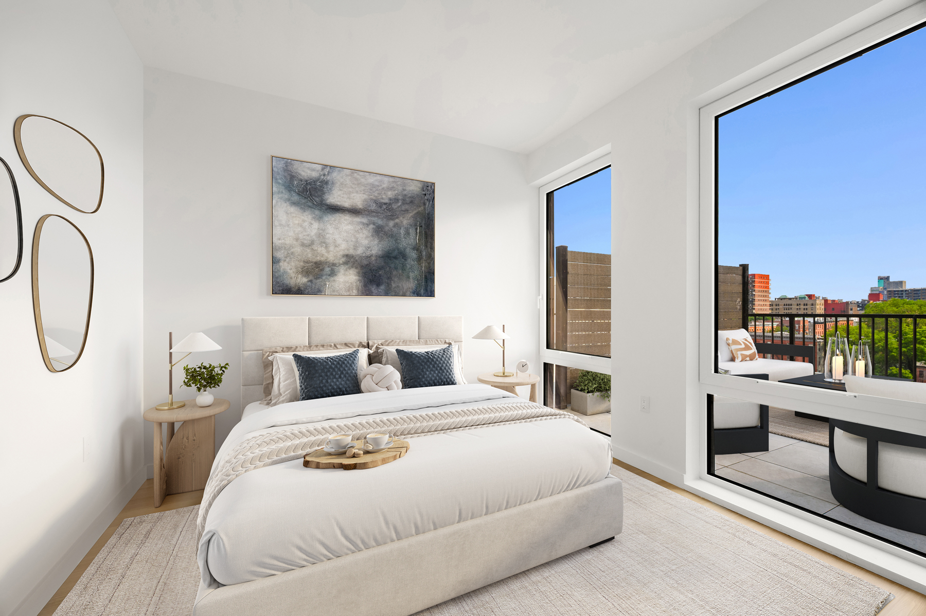 Modern bedroom in Prosper Apartments